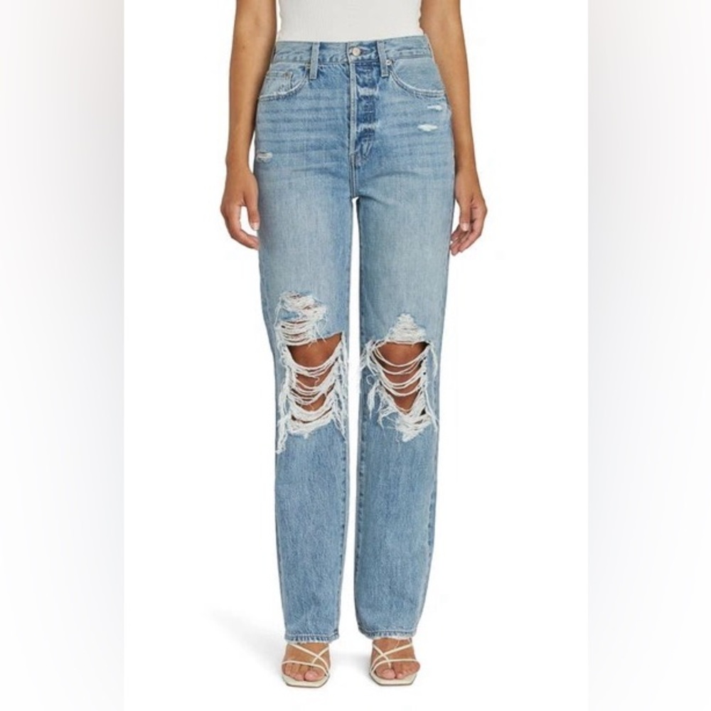 Pistola Light Blue Distressed Straight Leg Jeans